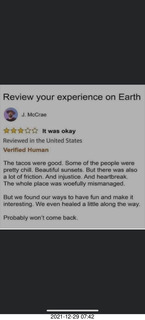 Review your experience on Earth