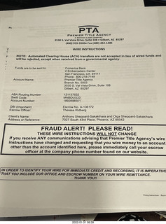 fraud alert for wiring money