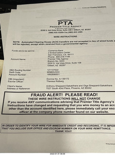 fraud alert for wiring money