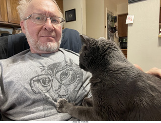 didi got me a new t-shirt with cat and glasses + my cat Devin