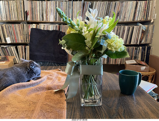 floral arrangement on my table + my cat Jane