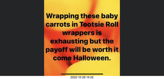 Facebook - Wrapping baby carrots in Tootsie Roll wrappers