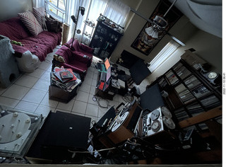 wide angle - my hifi room with my cats Devin and Jane
