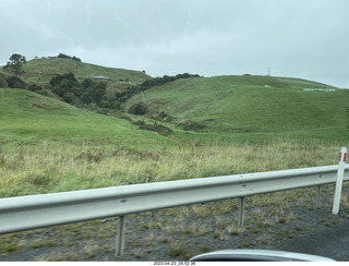 New Zealand driving to thermal hot springs near Rotorua - rolling hills scenery