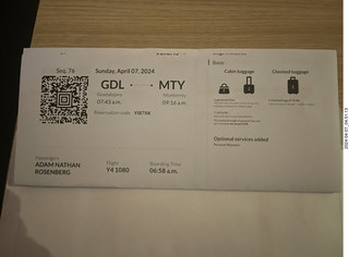 2 a24. boarding pass Guadalajara to Monterrey (GDL-MTY-0743-0916/Y4-1080) on Volaris