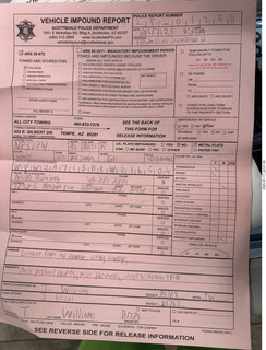 105 a2d. Scottsdale, Hayden Road, my car crash - Vehicle Impound Report