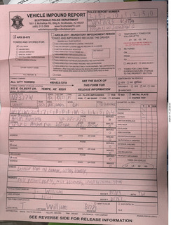 106 a2d. Scottsdale, Hayden Road, my car crash - Vehicle Impound Report