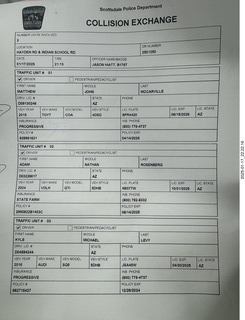 108 a2d. Scottsdale, Hayden Road, my car crash - Collision Exchange document