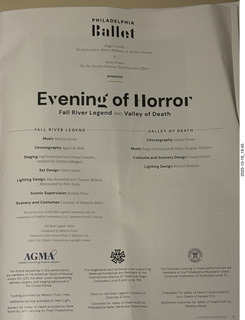Philadelphia Ballet - Evening of Horrors program