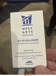 Mesa Arts - Stanley Clarke usher business card