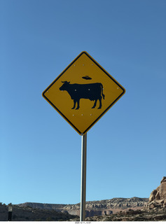 Utah Route 313 - cow sign with flying saucer UFO