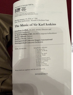 16 a2r. New York City - Manhattan - Carnegie Hall - Sir Karl Jenkins program