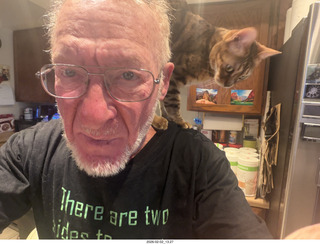 Adam with cat Pickle on my shoulder