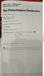 Kimmel Center - Marian Anderson Hall - Philadelphia Orchestra program