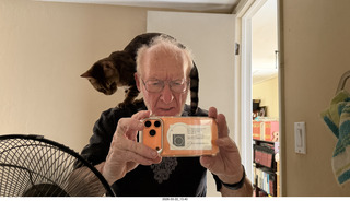 Adam with cat Pickle on my shoulder