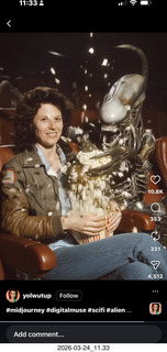 Facebook - sigourney weaver and alien sharing popcorn