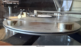16 a2u. Transcriptor Skeleton turntable and Vestigal tonearm with clear vinyl record