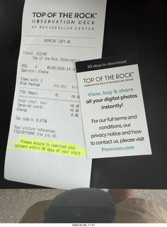 199 a2v. New York City - Top of the Rock photo ticket