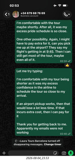 20 a2y. Laura Tours being helpful with my late arrival