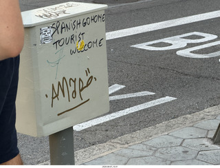 431 a2y. Spain - Barcelona - nasty sign - Spanish Go Home Tourist Welcome