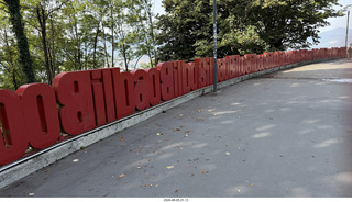 20 a2y. Spain - Bilbao - walking tour - city viewpoint - big red city-name letters