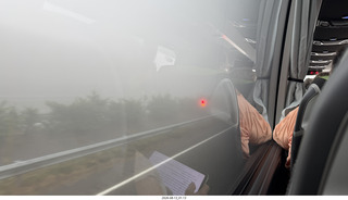 5 a2y. Spain - foggy bus ride with cool yellow-red lights on the road
