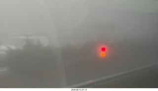 6 a2y. Spain - foggy bus ride with cool yellow-red lights on the road