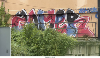 29 a2y. Spain - driving into Santiago de Compostela - graffiti