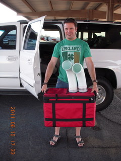 Sean and his new airplane 'air-conditioner' icebox