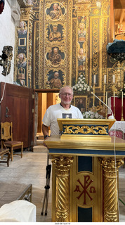 Spain - bus tour of north shore - church + Adam at pulpit